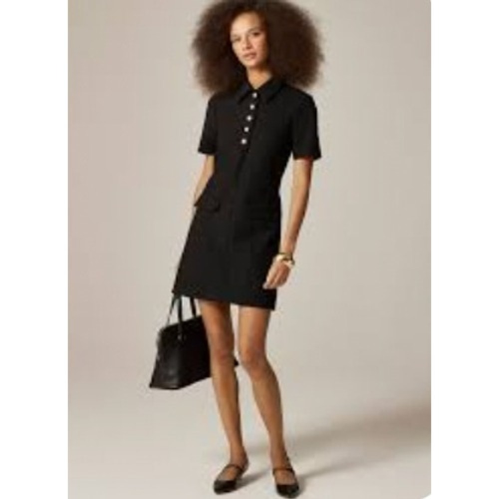 J.Crew Parc Dress Black Four-Season Stretch Gold Button Mini Size 10 Mod Preppy